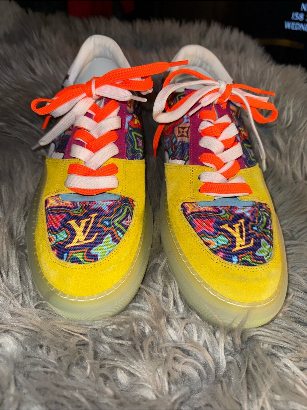 Louis Vuitton Multicolor Patterned Sneakers with Yellow and Orange Accents